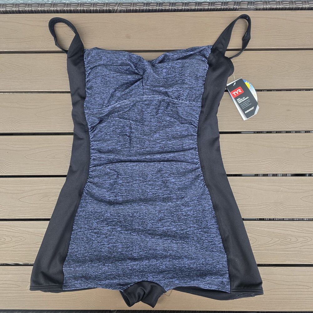 TYR Women's Durfast Black/Grey Mantra Twisted Jumpsuit One Piece Swim Sz 14 New